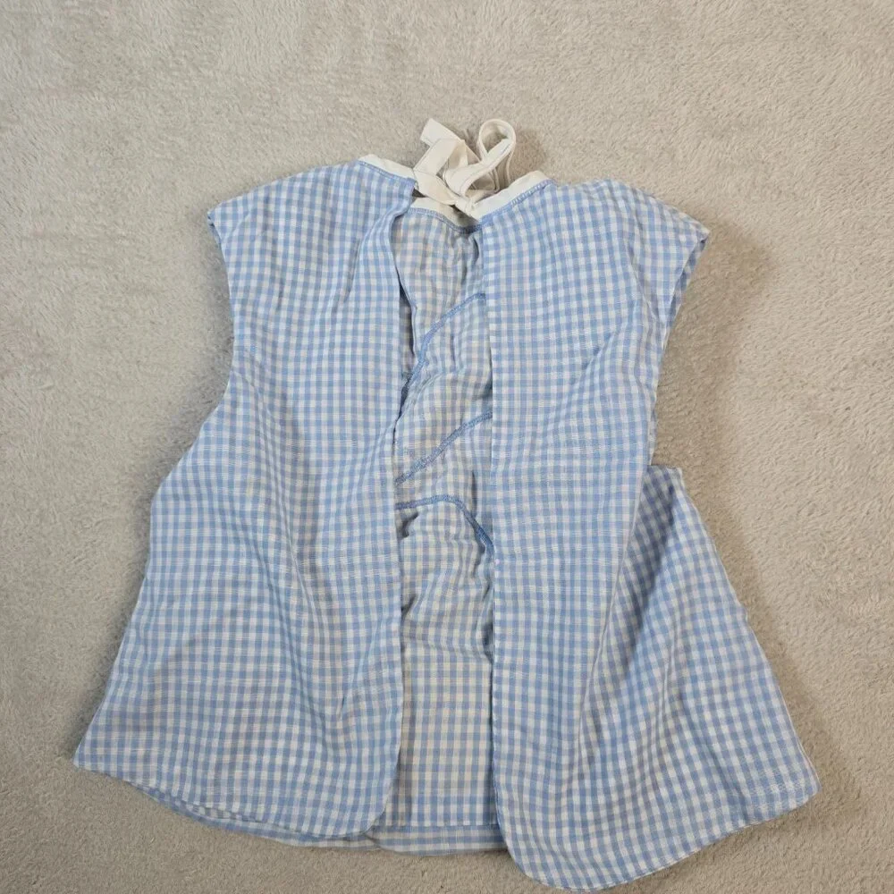 Vintage Baby Bib Blue Gingham Cowboy Hat Applique Pocket Boy Handmade Country